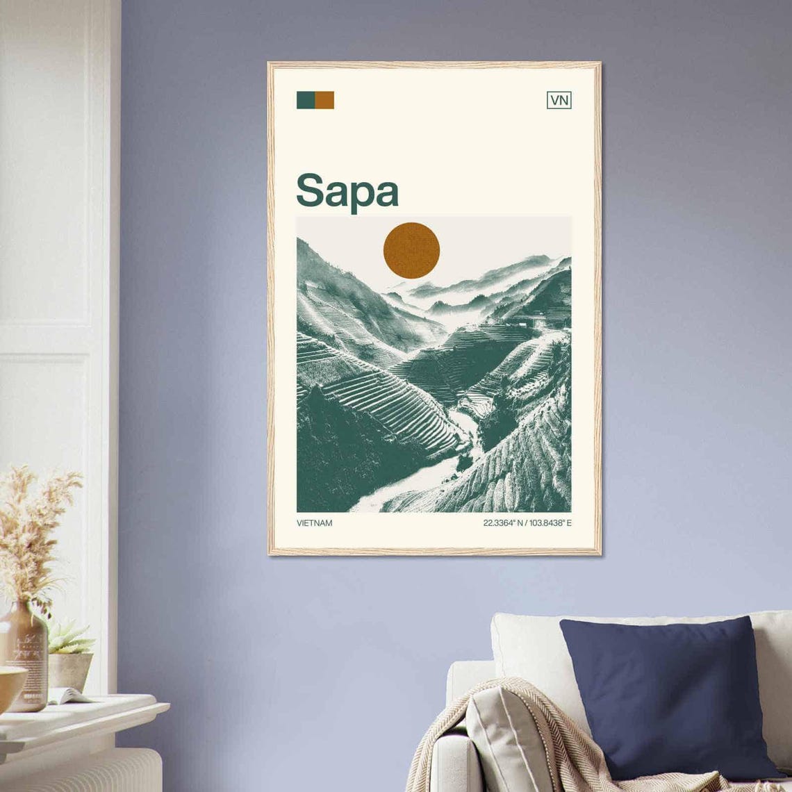 Sapa Vietnam Rice Terraces Mountain Valley Sun Duotone Travel Poster - Image 2