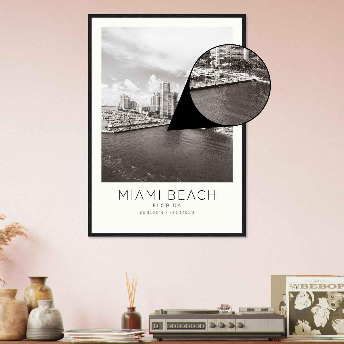 Miami Beach Florida Marina Harbor Skyline Minimalist Travel Poster - Image 4