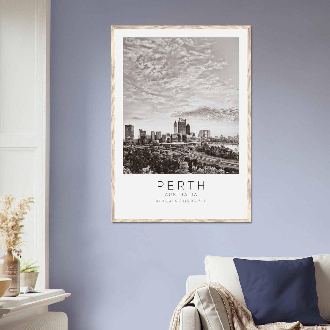 Perth Australia City Skyline Clouds Black White Photo Poster - Image 2