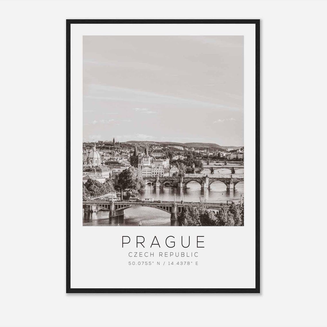 Prague Czech Republic Charles Bridge River View Black White Poster