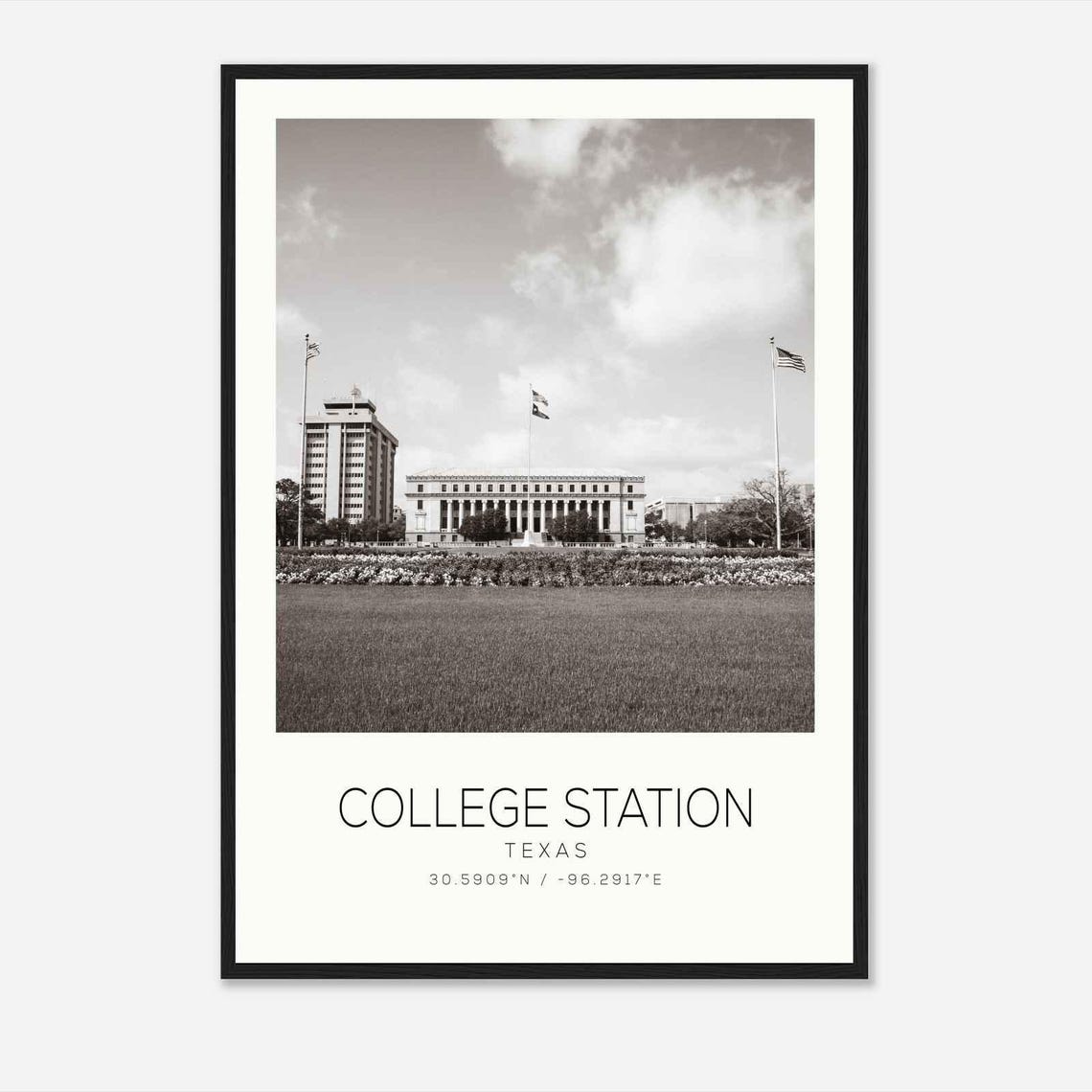 College Station Texas Columned University Hall Flags Lawn Poster