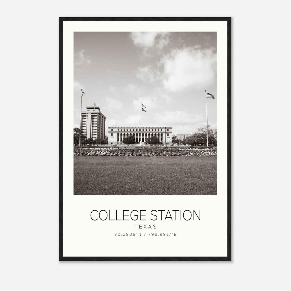 College Station Texas Photo Travel Poster College Station Travel Print Minimalist Travel Print