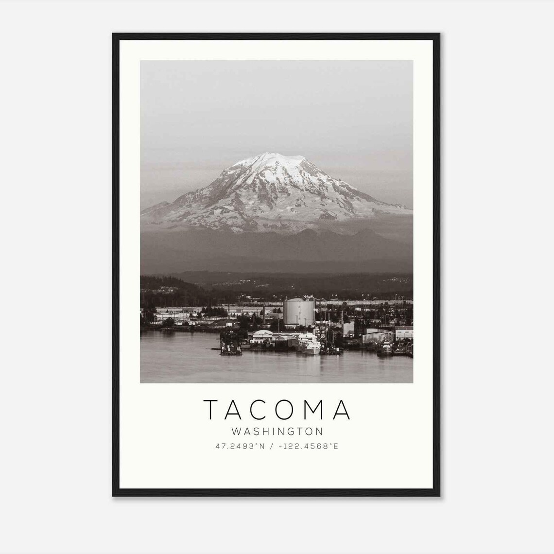Tacoma Washington Mount Rainier Port Snowy Peak Photo Travel Poster