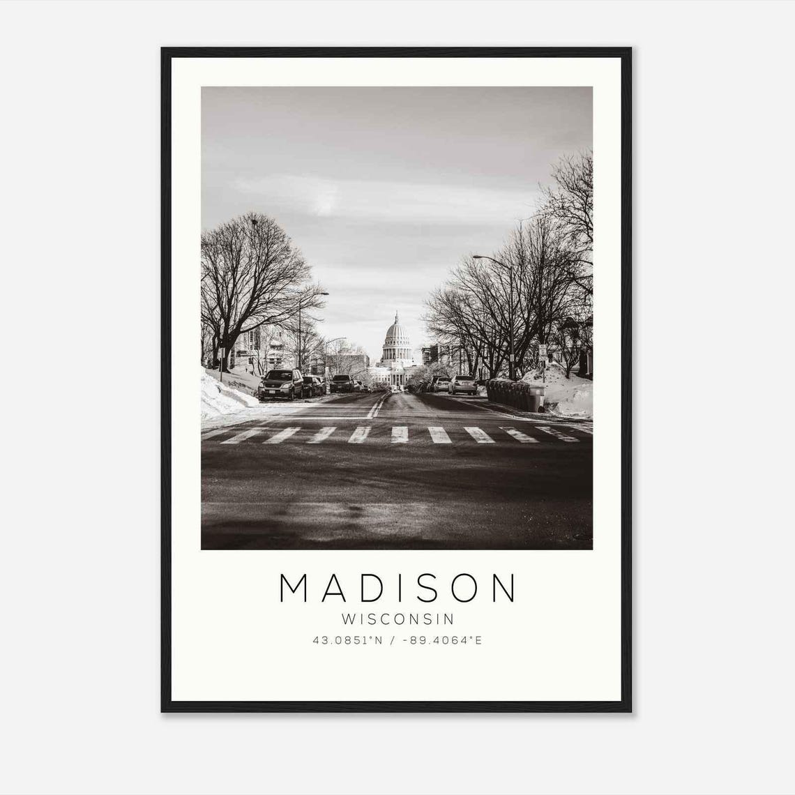 Madison Wisconsin Winter Street View State Capitol Photo Poster