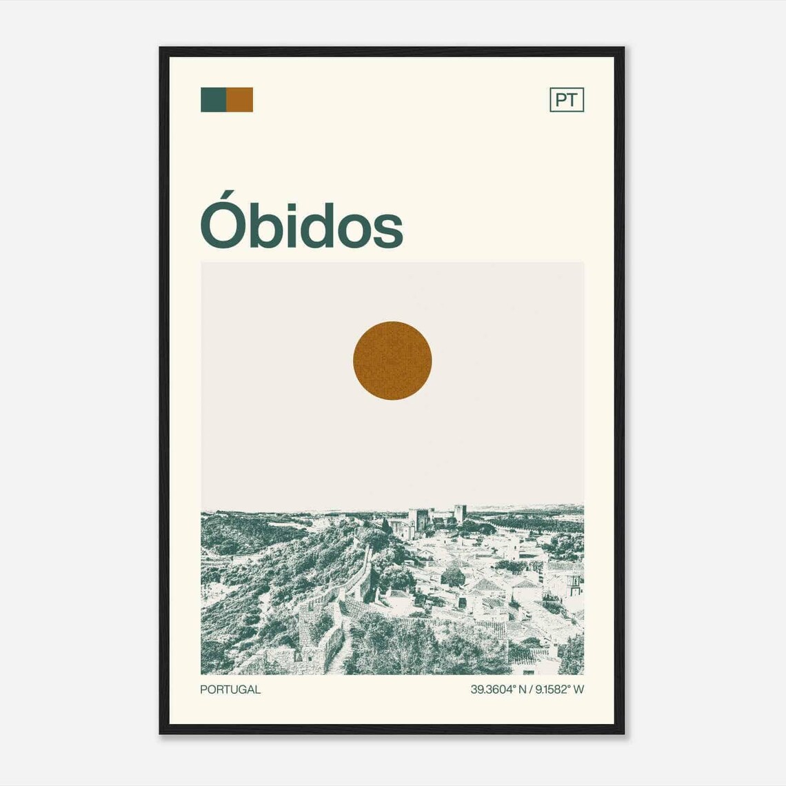 Obidos Portugal Medieval Walled Town Minimalist Travel Poster