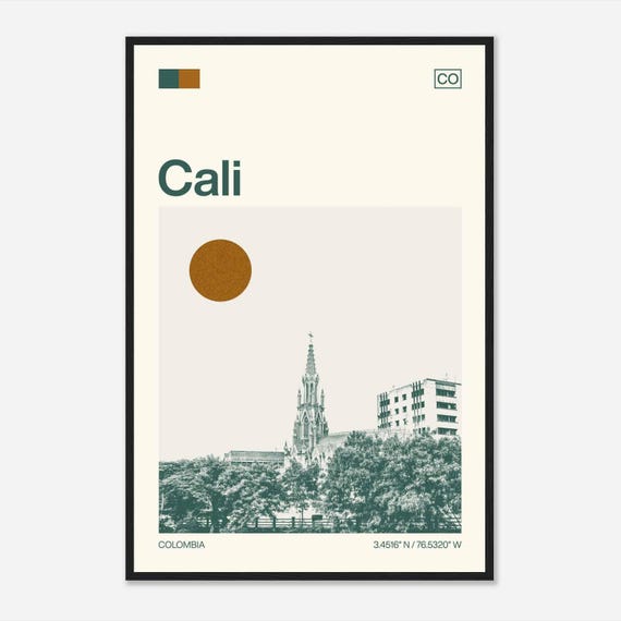 Cali Colombia Minimalist Monochrome Travel Photo Poster