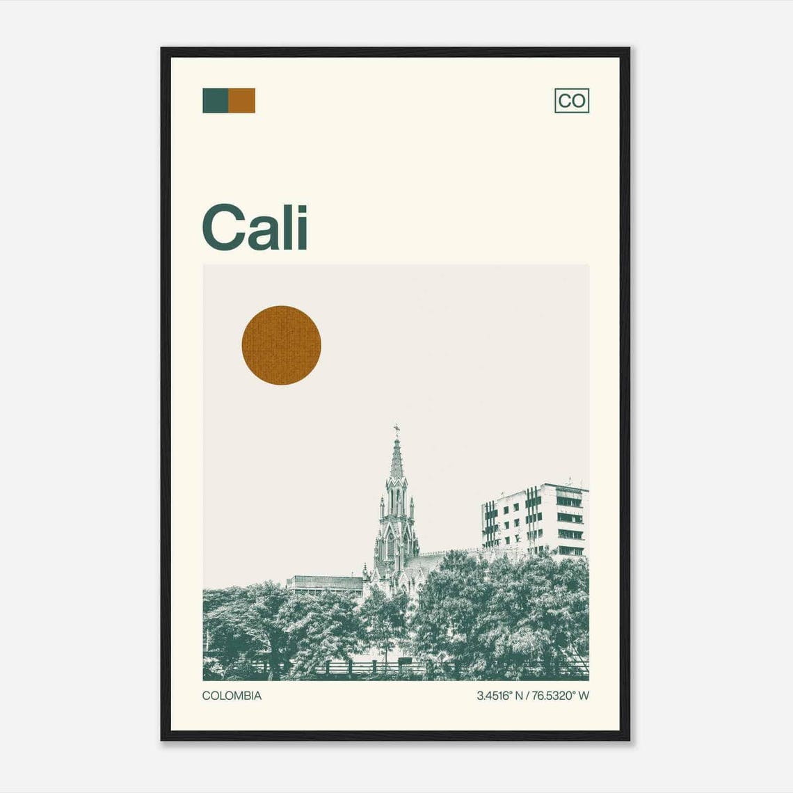 Cali Colombia Minimalist Monochrome Travel Photo Poster