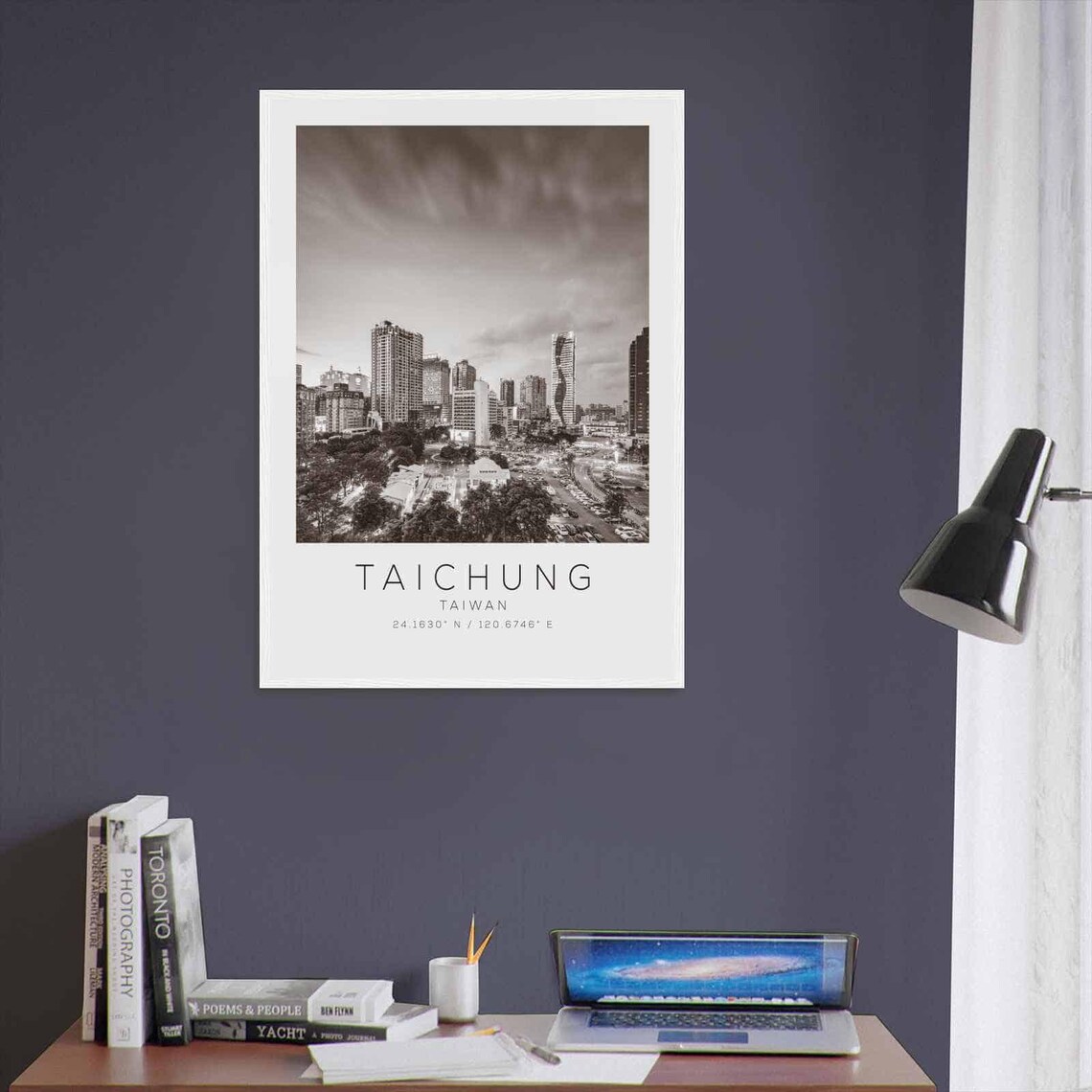 Taichung Taiwan City Skyline Dusk Black and White Photo Poster - Image 3