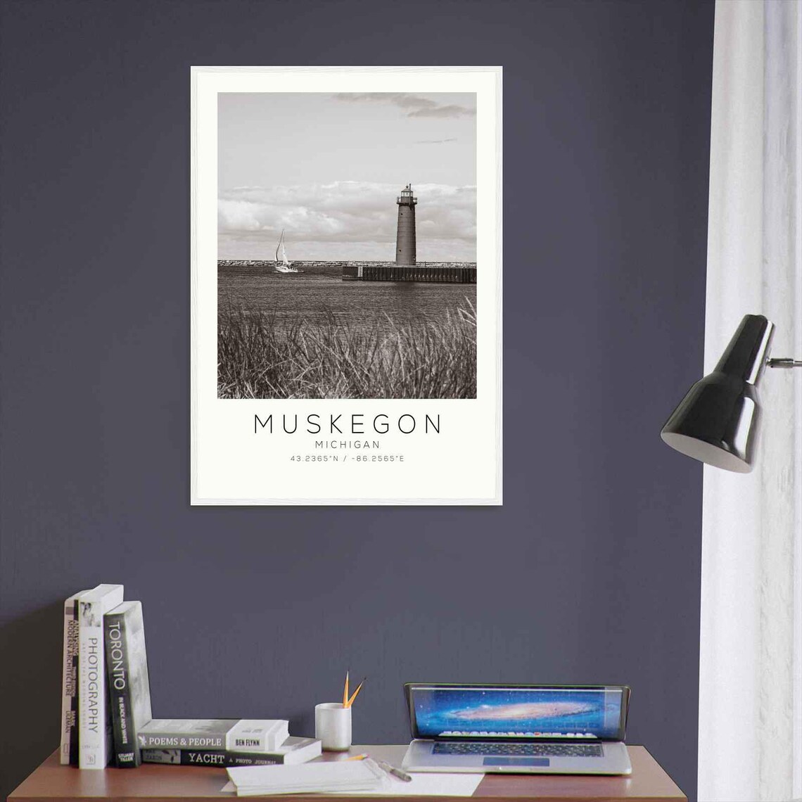 Muskegon Michigan Lighthouse Sailboat Minimalist Travel Poster - Image 3