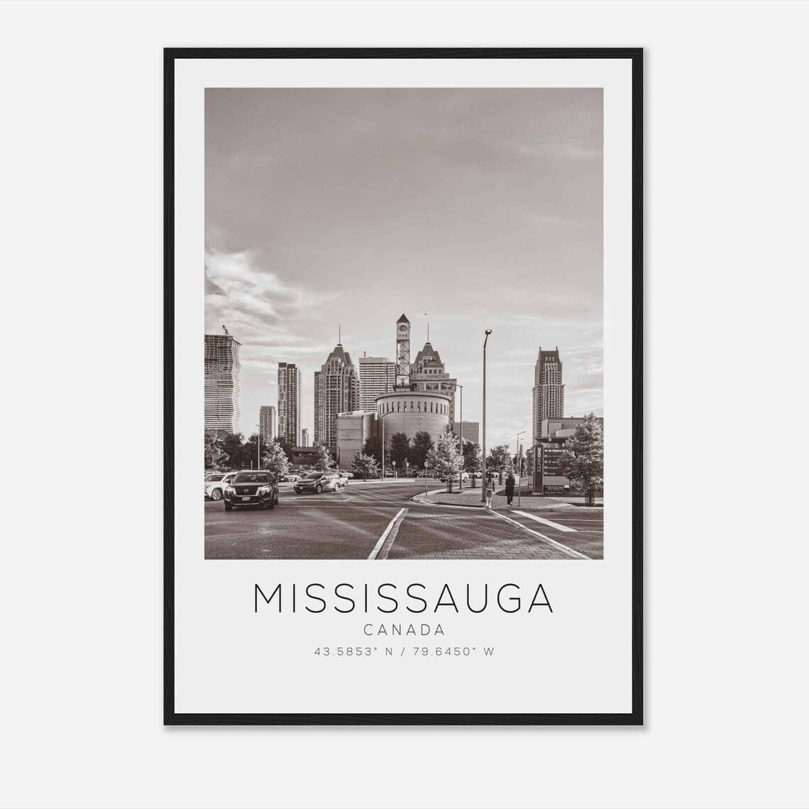 Mississauga Canada Downtown Street Scene Black and White Photo Poster