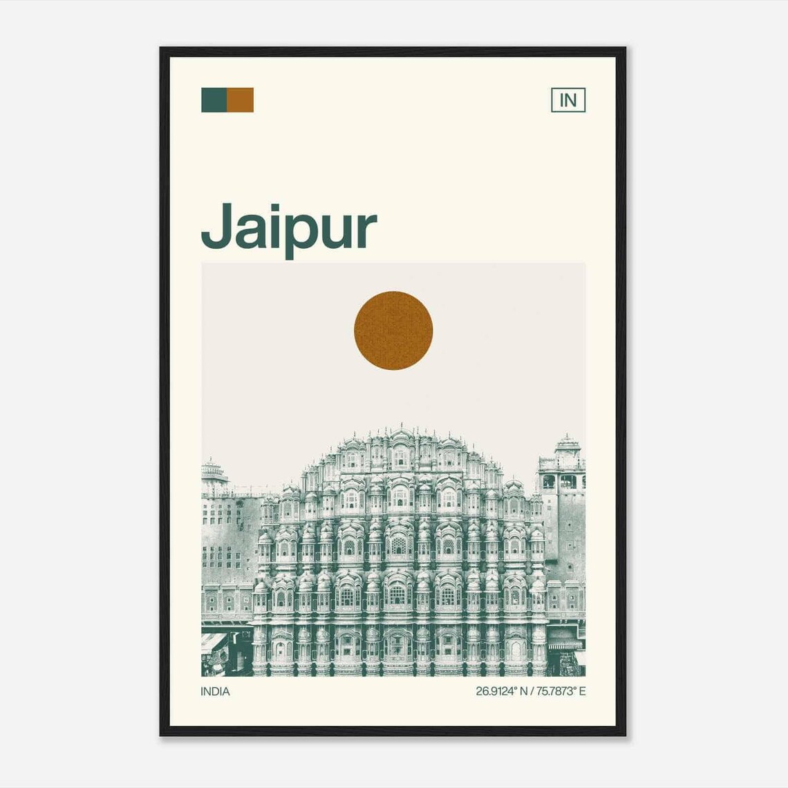 Jaipur Hawa Mahal Palace India Sun Minimalist Travel Art Poster
