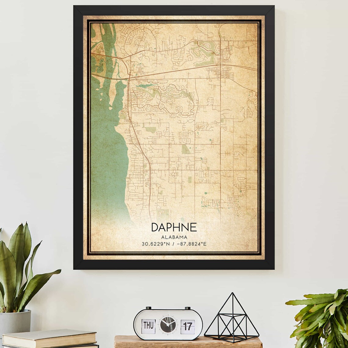 Daphne Alabama Vintage City Map Antique Streetscape Poster Art
