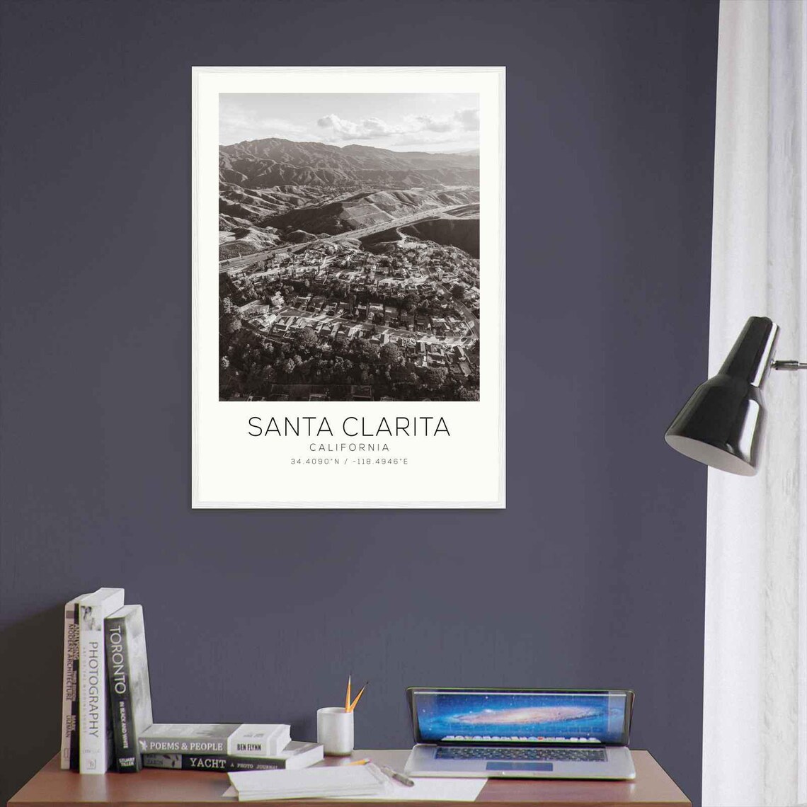 Santa Clarita California Aerial Mountain Town Black and White Photo Poster - Image 3