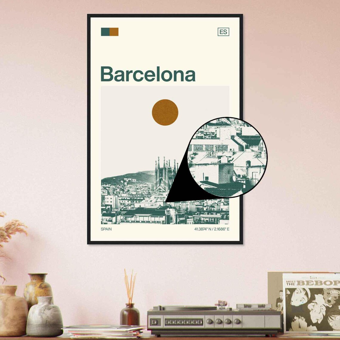 Barcelona Spain Sagrada Familia Skyline Vintage Style Travel Poster - Image 4