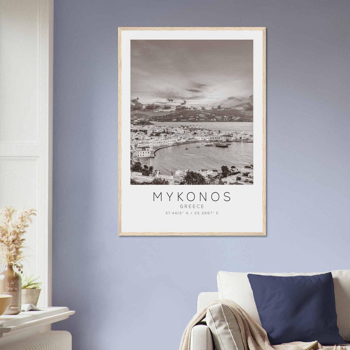 Mykonos Greece Whitewashed Harbor Town Black and White Photo Poster - Image 2