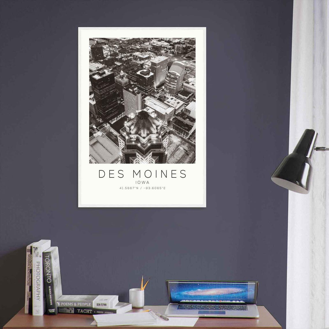 Des Moines Iowa Night Aerial Downtown Towers Lights Photo Poster - Image 3