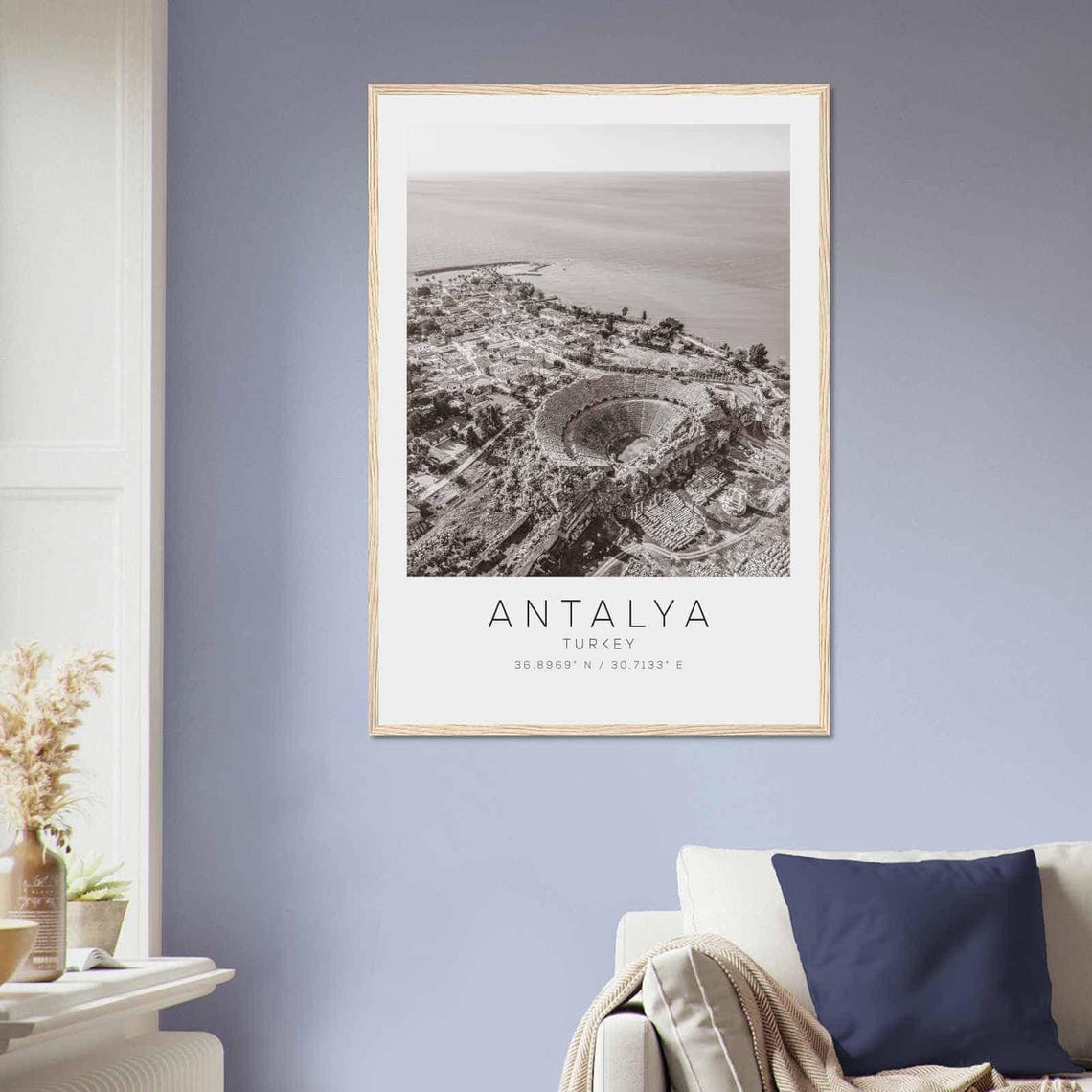 Antalya Turkey Aerial Ancient Amphitheater Coast Ruins Travel Poster - Image 2