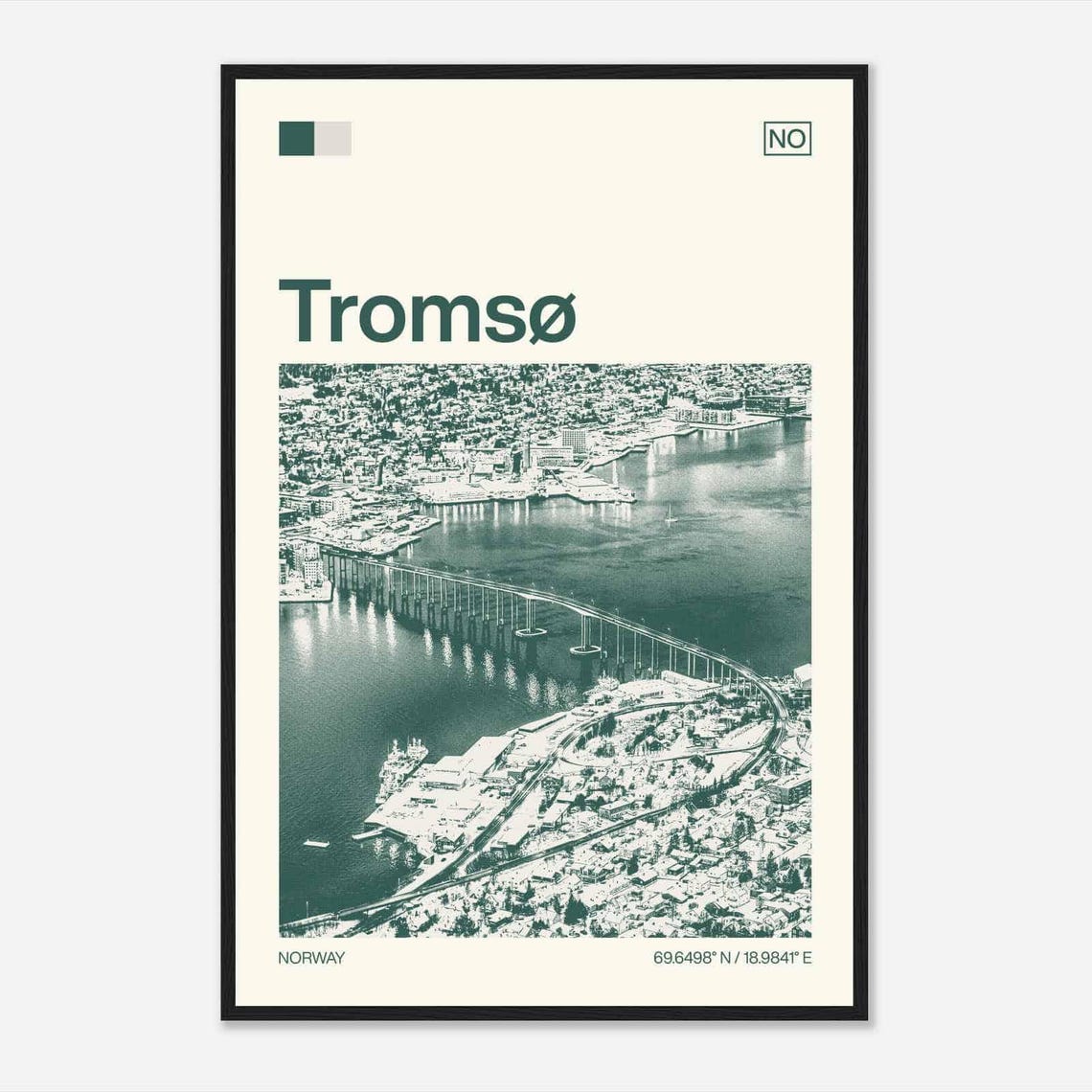 Tromsø Norway Bridge Arctic Fjord Aerial Vintage Travel Poster
