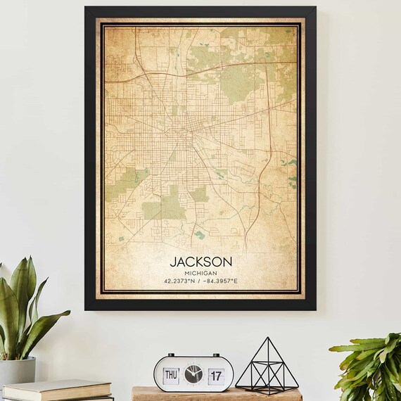 Vintage Jackson Michigan Detailed City Street Map Custom Poster