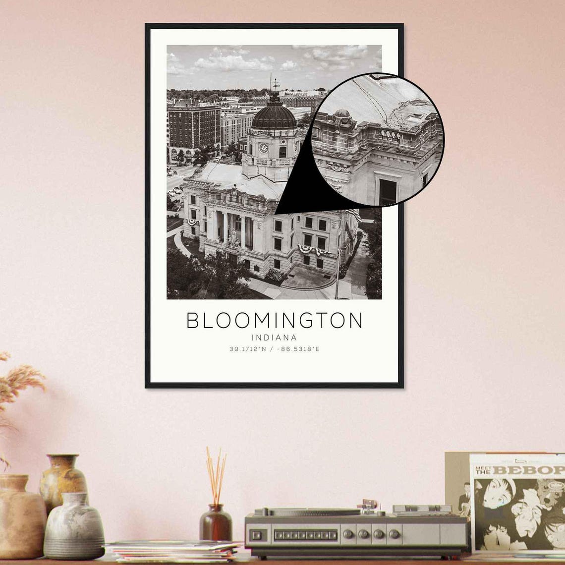 Bloomington Indiana Historic Courthouse Dome Black White Travel Poster - Image 4