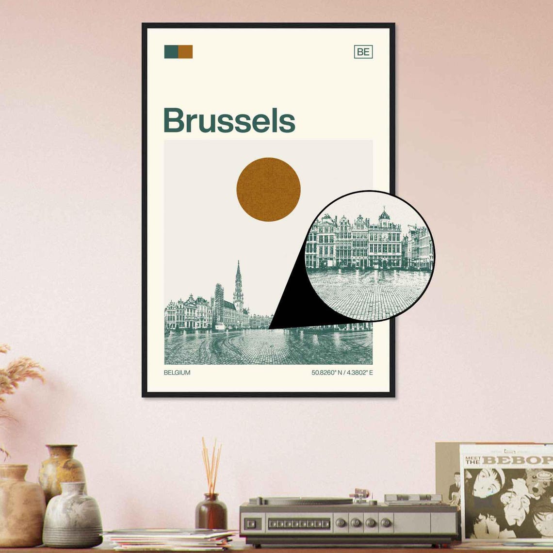 Brussels Belgium Historic Grand Place Duotone View Art Poster - Image 4