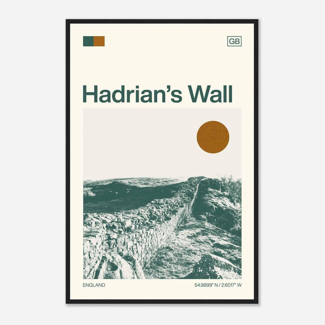 Hadrians Wall England Minimalist Monochrome Travel Poster