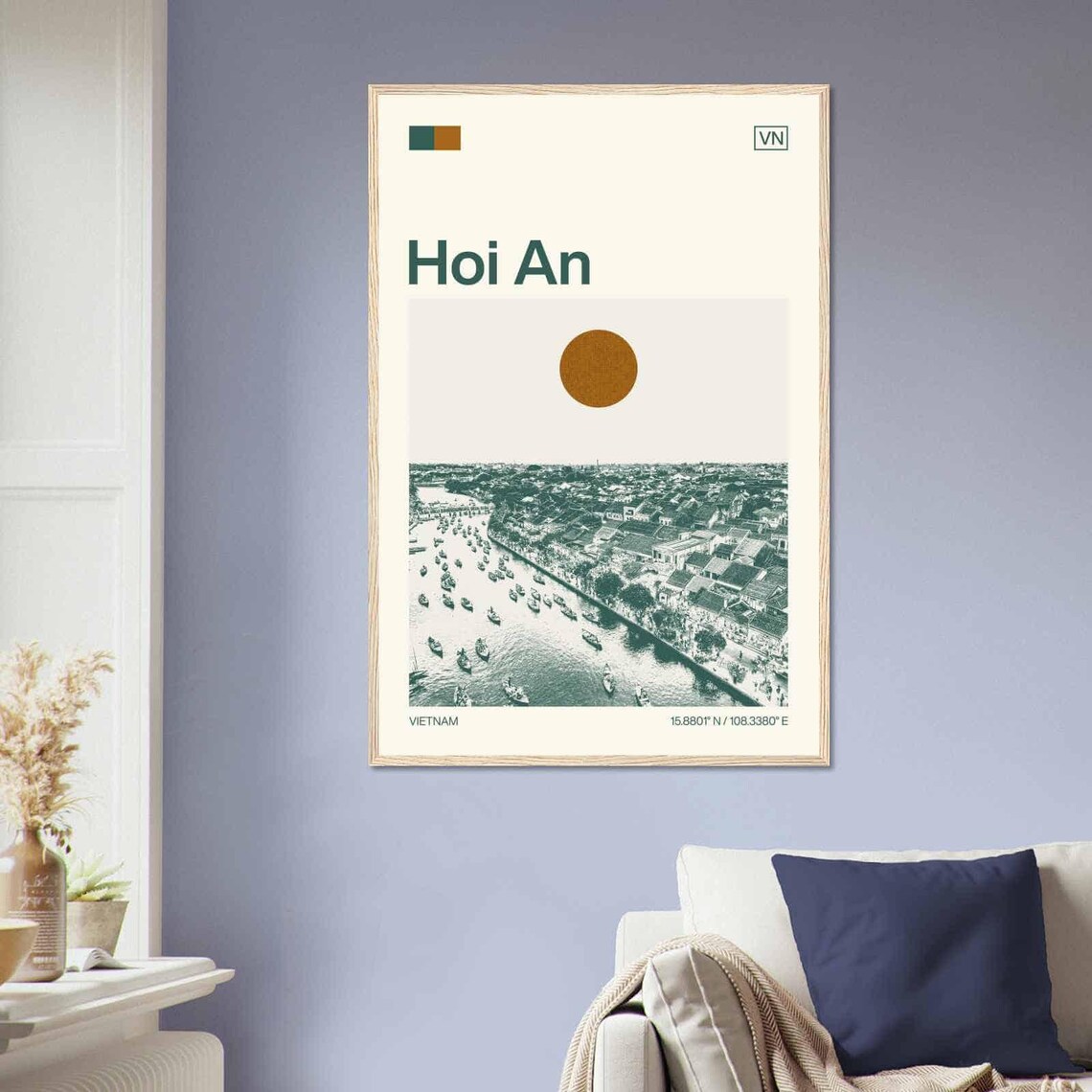 Hoi An Vietnam Sun River Boat Town Minimalist Travel Art Poster - Image 2