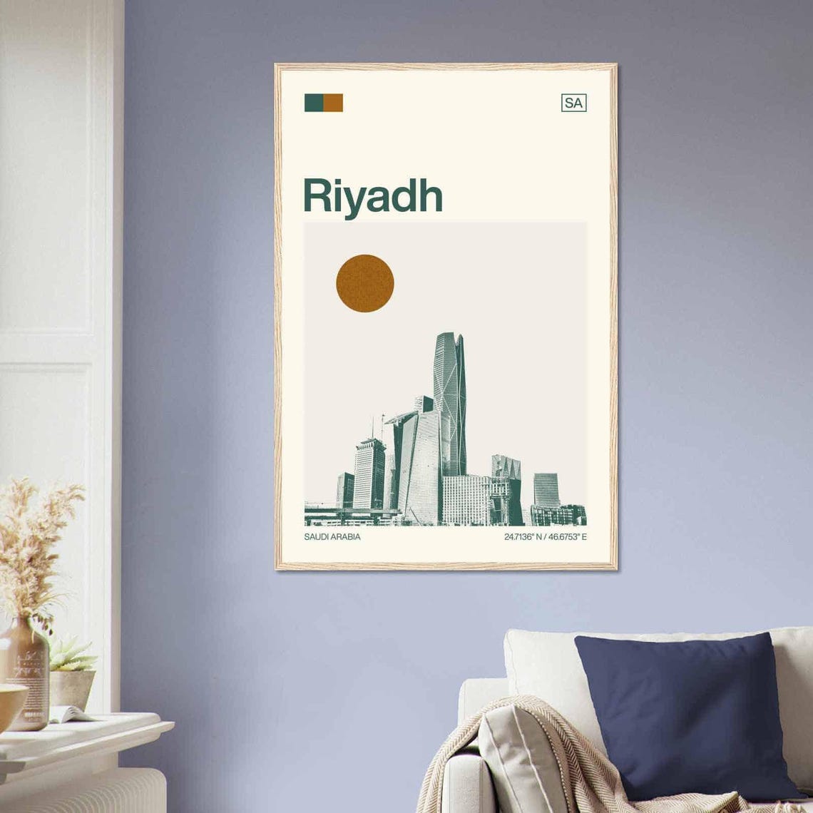 Riyadh Saudi Arabia Geometric Towers Skyline Sun Duotone Travel Poster - Image 2