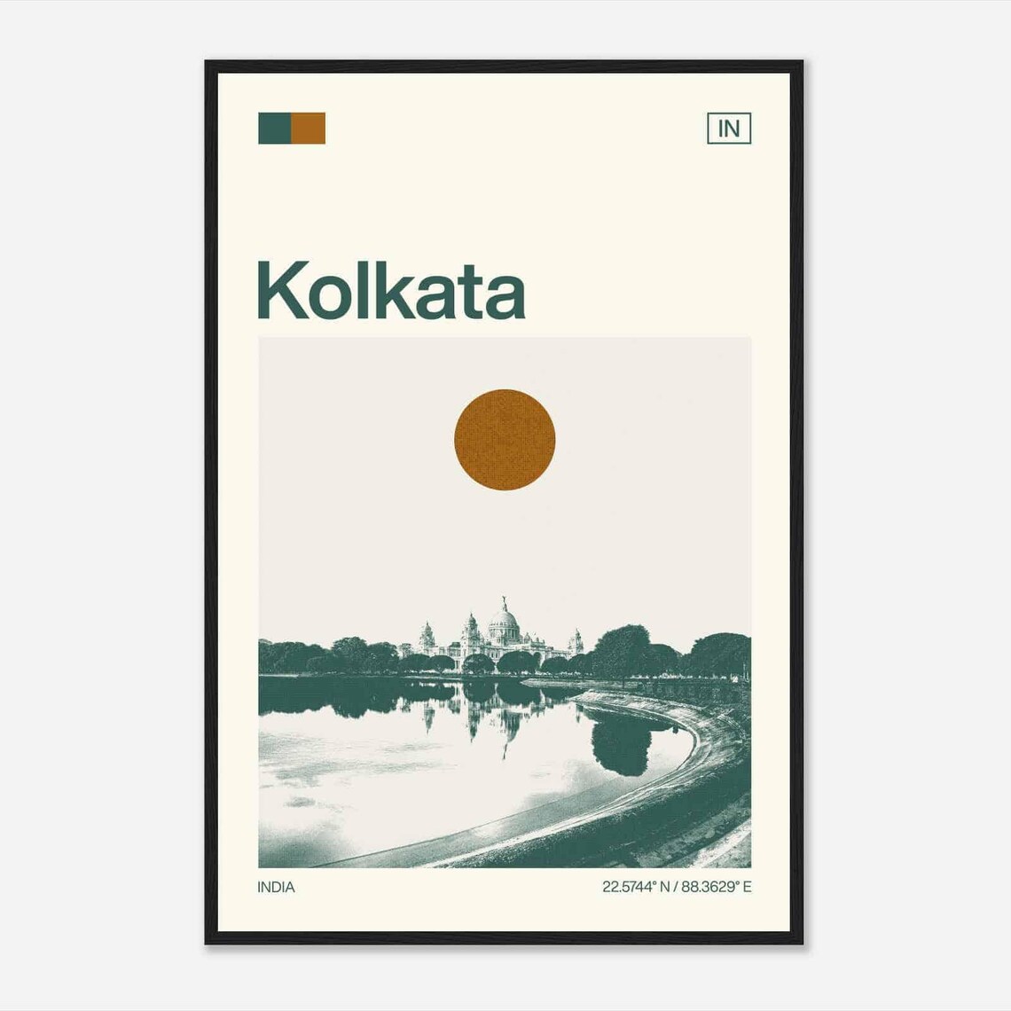 Kolkata India Minimalist Monochrome Travel Poster