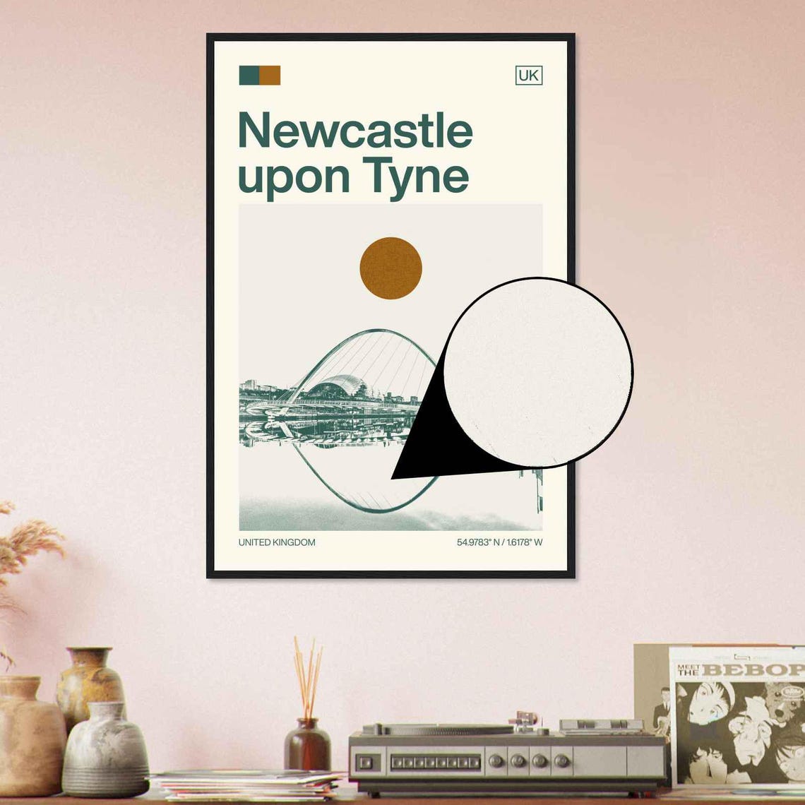 Newcastle upon Tyne UK Modern Minimalist River Bridge Art Poster - Image 4