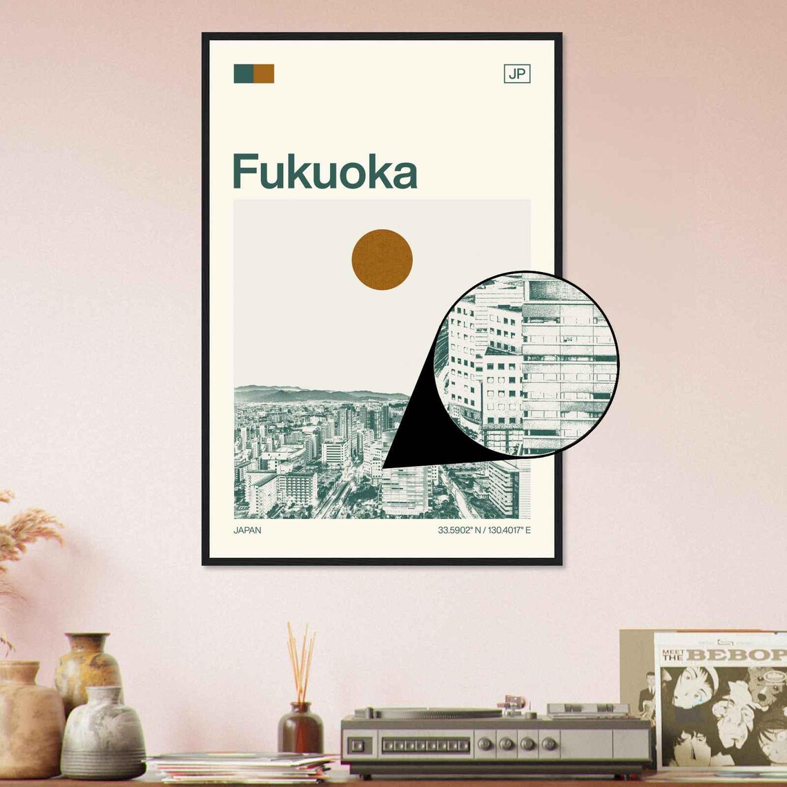 Fukuoka Japan Minimalist Monochrome Travel Poster - Image 4
