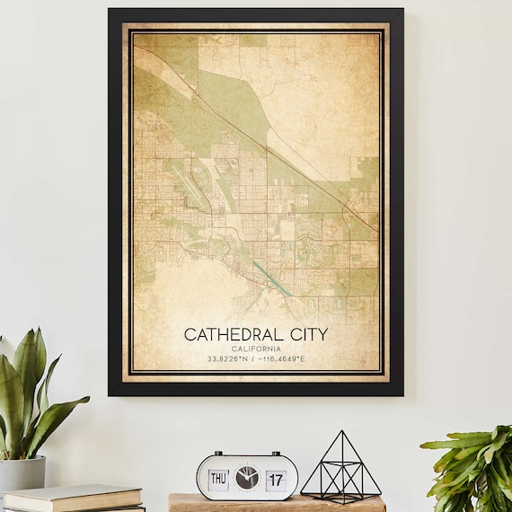 Cathedral City California Vintage City Map Antique Style Poster