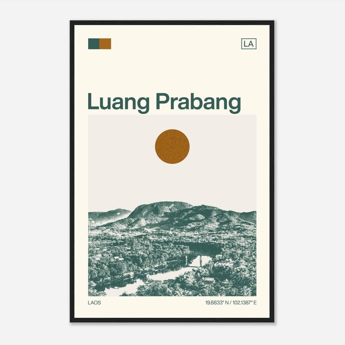 Luang Prabang Laos Modern Minimalist Mountain River Art Poster