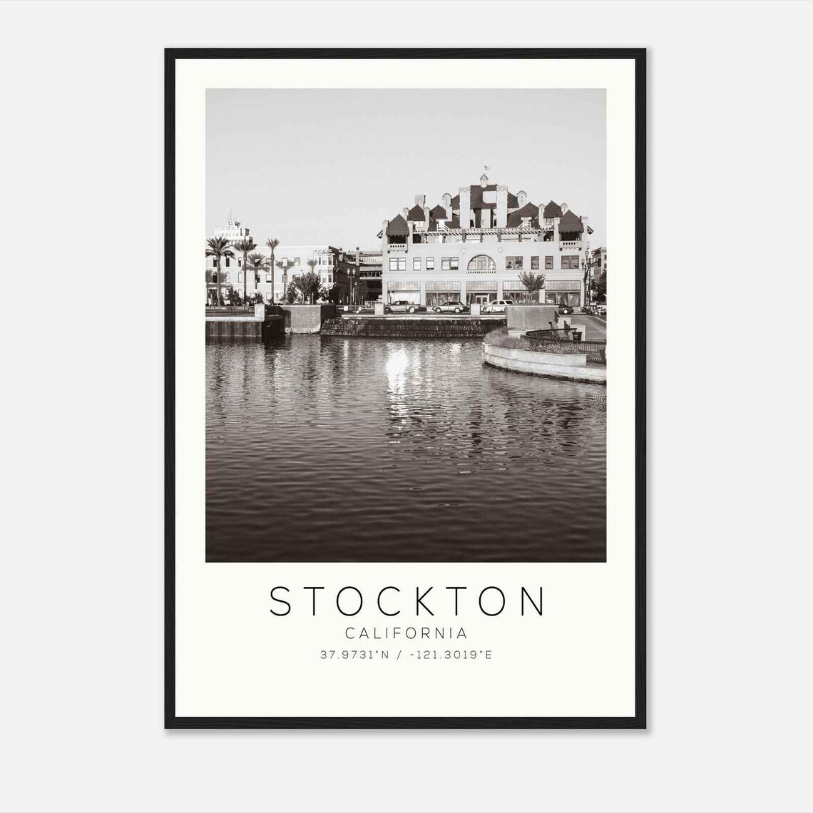 Stockton California Waterfront Palms Building Photo Travel Poster