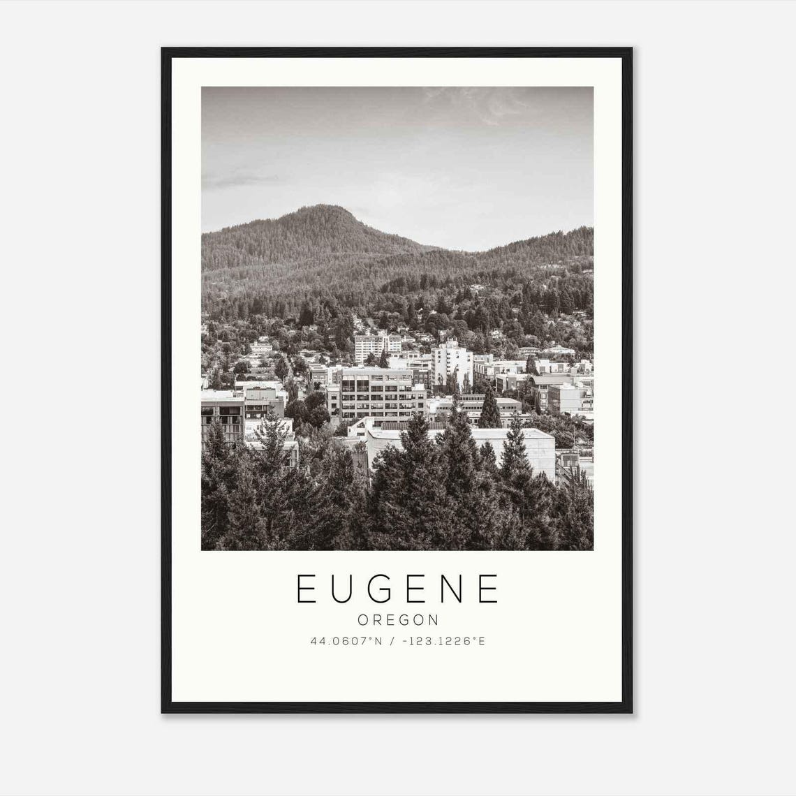 Eugene Oregon Downtown Forested Butte Green Skyline Photo Poster