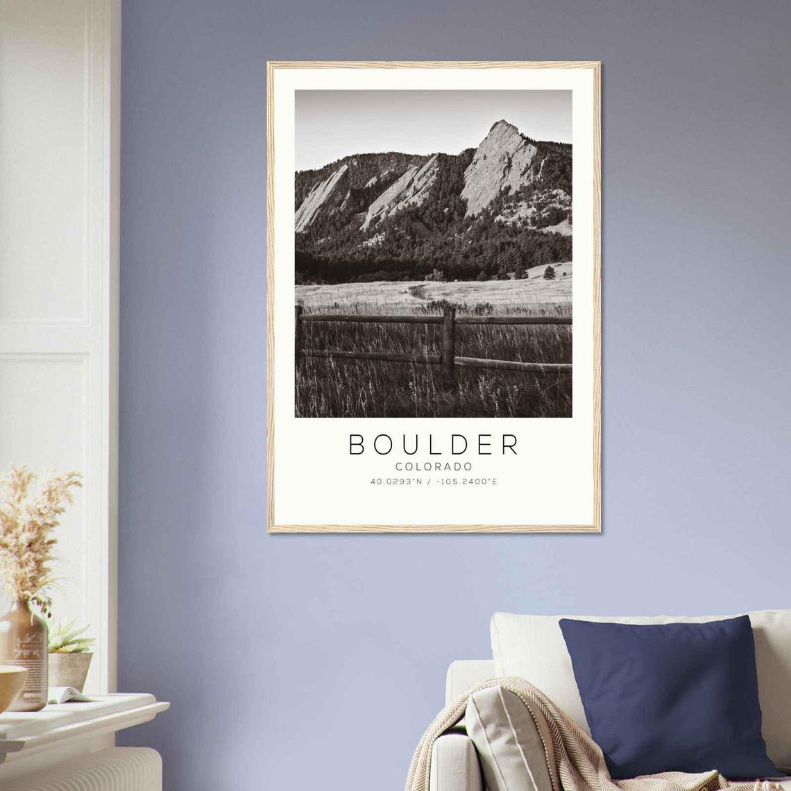 Boulder Colorado Flatirons Rock Formations Meadow Fence Poster - Image 2