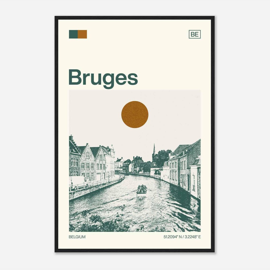 Bruges Belgium Historic Canal Duotone View Art Travel Poster