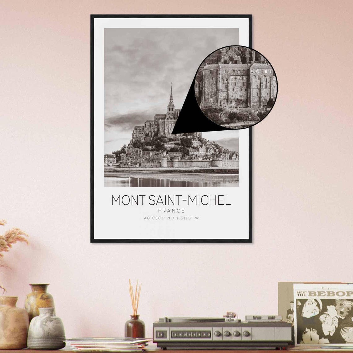 Mont Saint Michel France Travel Photo Poster Bw Mont Saint Michel Travel Print Minimalist Travel Poster Print - Image 4