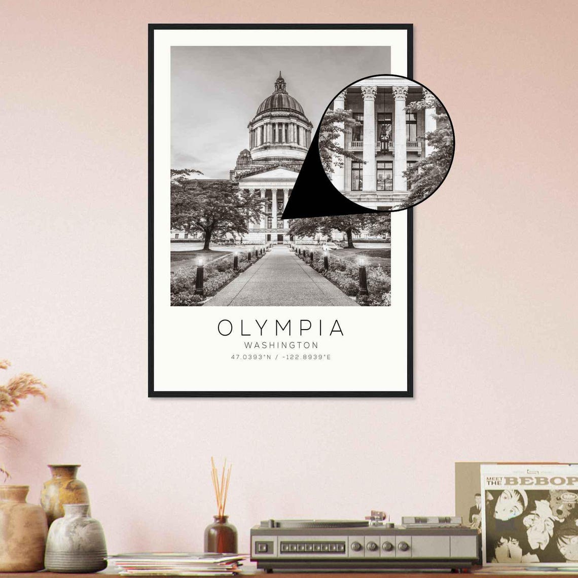 Olympia Washington State Capitol Dome Black and White Photo Poster - Image 4