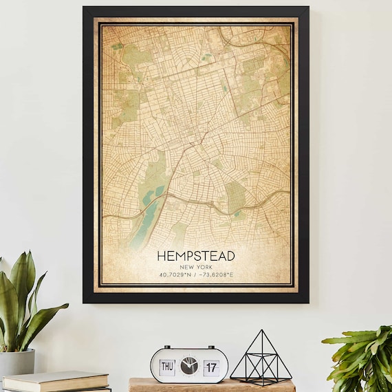 Hempstead New York Classic Vintage Style City Street Map Poster