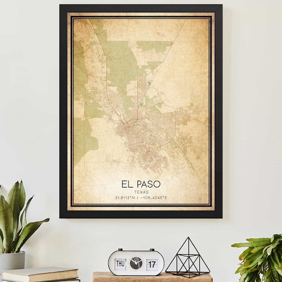 El Paso Texas Vintage Street Map Coordinates Hometown Art Poster