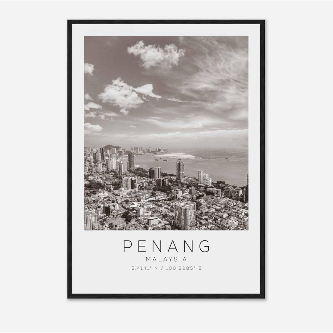 Penang Malaysia Island City Coastline Black White Photo Poster