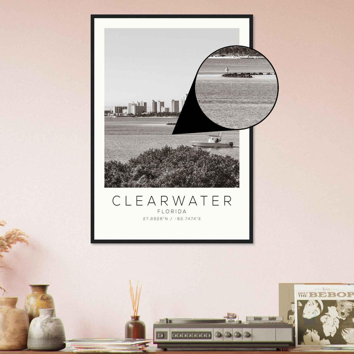 Clearwater Florida Waterfront Skyline Causeway Boat Scene Poster - Image 4