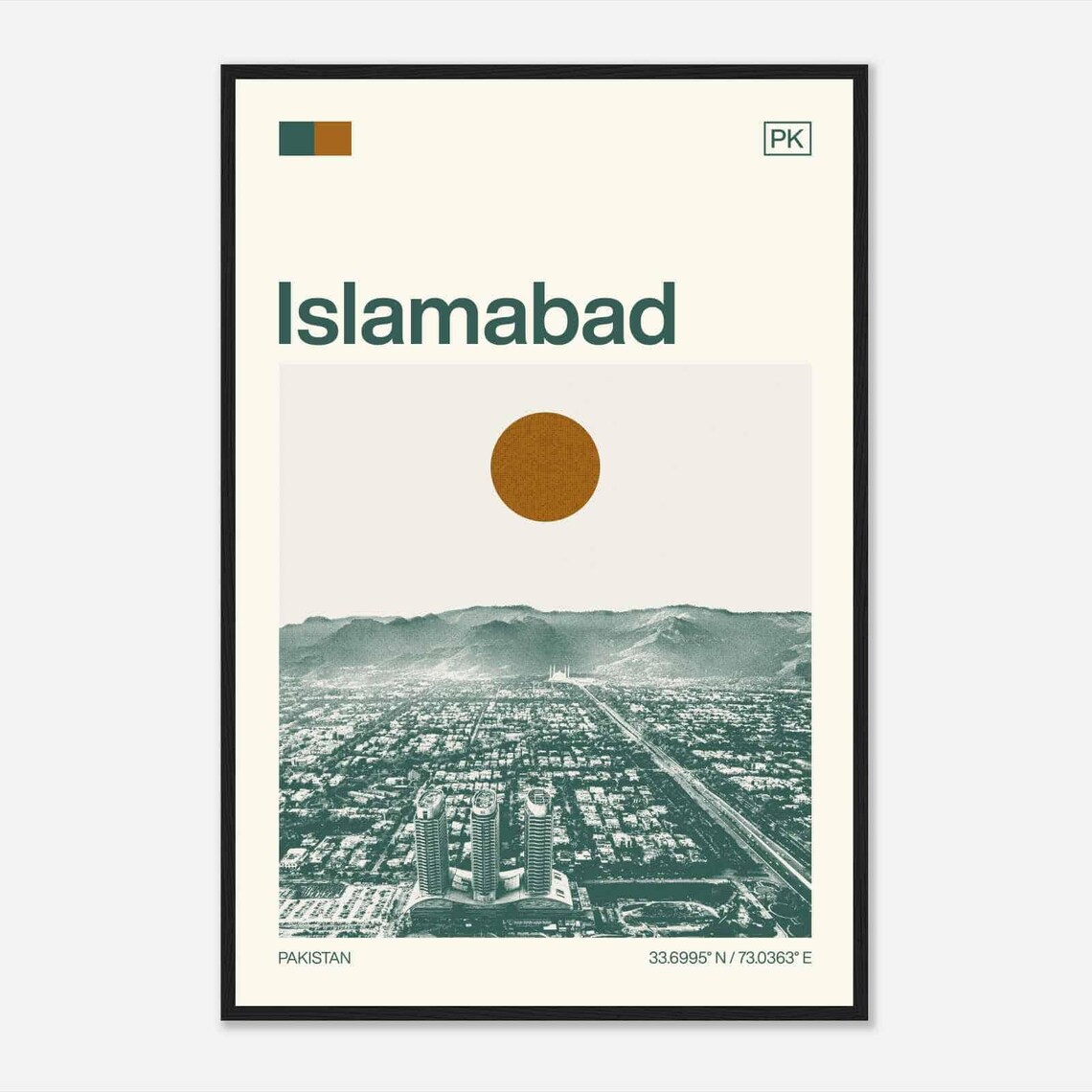 Islamabad Pakistan Margalla Hills City Panorama Duotone Travel Poster