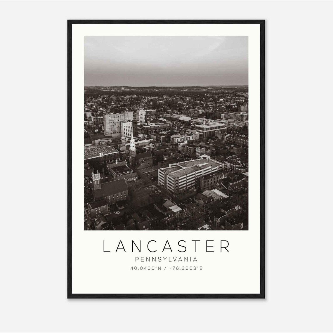 Lancaster Pennsylvania Downtown Aerial Black White Photo Poster