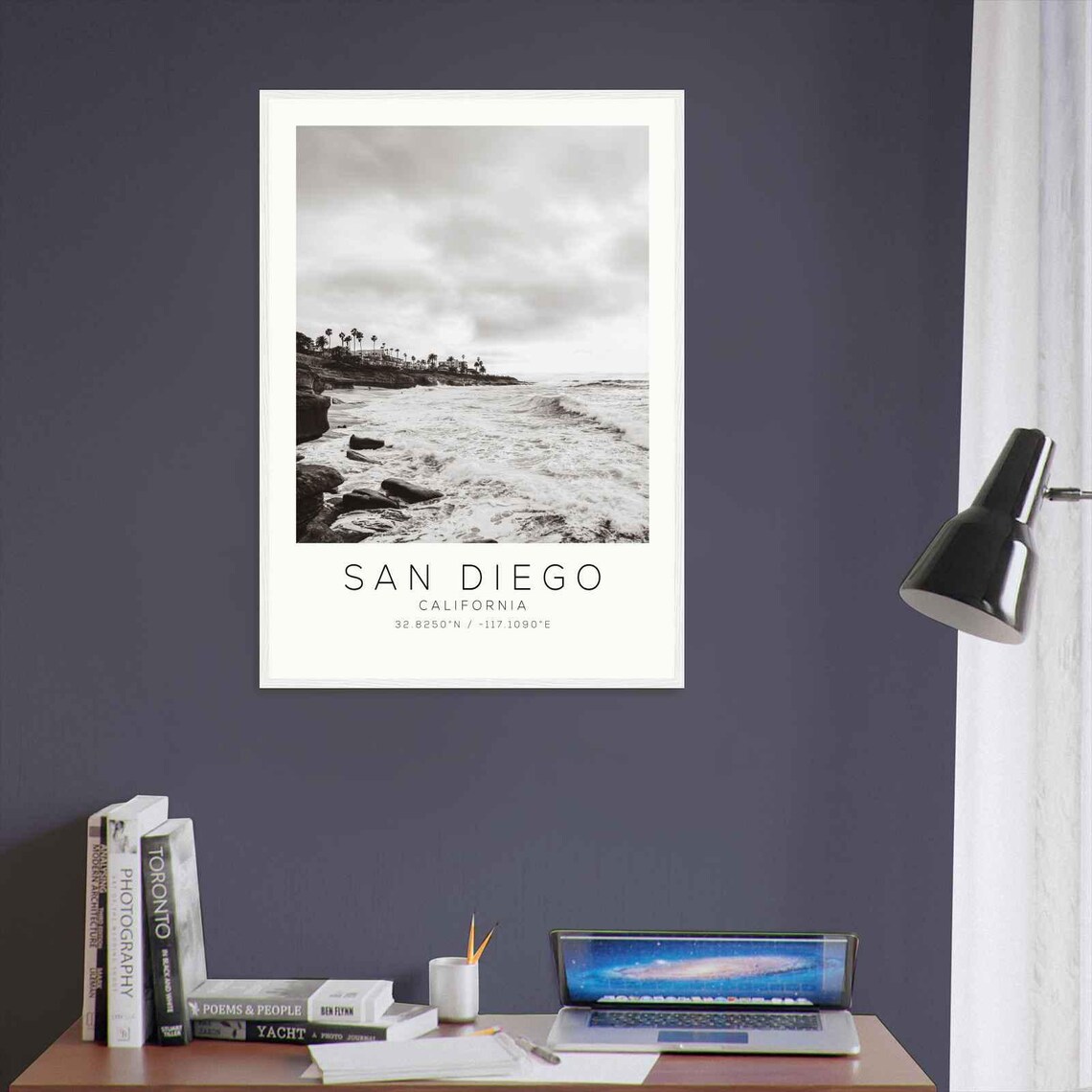 San Diego California Rocky Coast Waves Palm Trees Photo Poster - Image 3