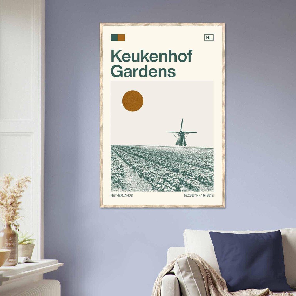 Keukenhof Gardens Netherlands Tulip Field Windmill Travel Art Poster - Image 2
