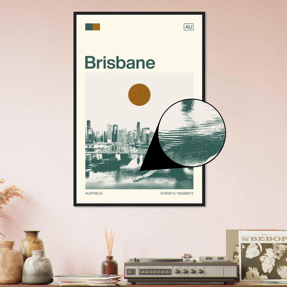 Brisbane Australia Teal Duotone Story Bridge Skyline Art Poster - Image 4