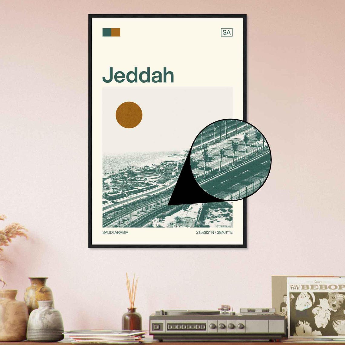 Jeddah Saudi Arabia Coast Road Palm Minimalist Travel Poster - Image 4