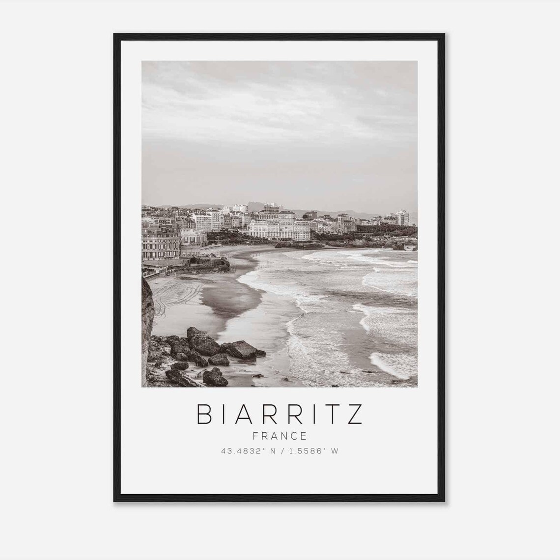 Biarritz France Atlantic Coast Black White Minimalist Photo Poster